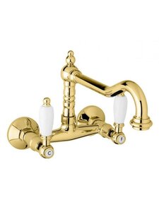 Изображение товара Смеситель Cezares FIRST-LLP-03/24-Bi для кухни, золото 24 карат, ручки белые