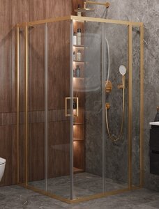 Изображение товара Душевой уголок Cezares Molveno-A-22-100+20-C-BORO-IV, 120 x 120 см, стекло прозрачное, профиль брашированное золото