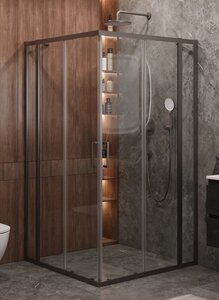 Изображение товара Душевой уголок Cezares Molveno-A-22-100+20-C-GM-IV, 120 x 120 см, стекло прозрачное, профиль оружейная сталь