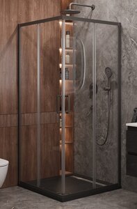 Изображение товара Душевой уголок Cezares Molveno-A-22-100+30-C-GM-IV, 130 x 130 см, стекло прозрачное, профиль оружейная сталь