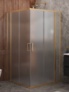 Изображение товара Душевой уголок Cezares Molveno-A-22-90+20-P-BORO 110х110 см с рифленым стеклом и профилем золото