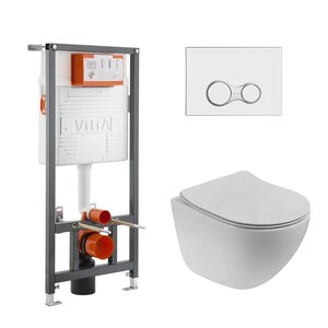 Изображение товара Инсталляция Vitra Rapid с безободковым унитазом BelBagno Amanda-Tor, сиденье ультратонкое SLIM, клавиша смыва, 742-5800-01/BB051CH-TOR-FC/BB2011SC/740-0480