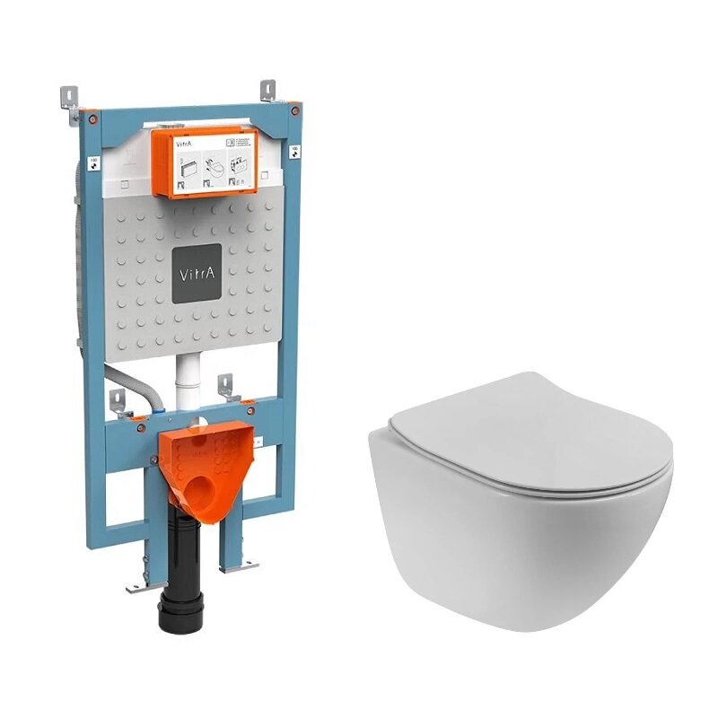 Изображение товара Инсталляция Vitra V-Fix Prime с безободковым унитазом BelBagno Amanda-Tor, сиденье ультратонкое SLIM, 768-5800-01/BB051CH-TOR-FC/BB2011SC