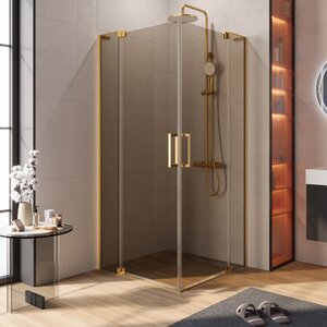Изображение товара Душевой уголок Cezares SLIDER-A-2-100/110-BR-BORO, 100/110 х 100/110 см, стекло бронза, профиль брашированное золото