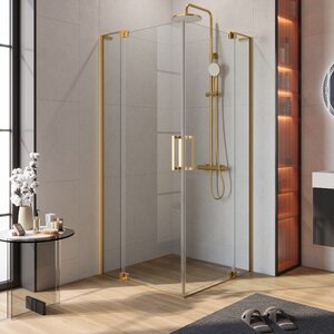 Изображение товара Душевой уголок Cezares SLIDER-A-2-100/110-C-BORO, 100/110 х 100/110 см, стекло прозрачное, профиль брашированное золото