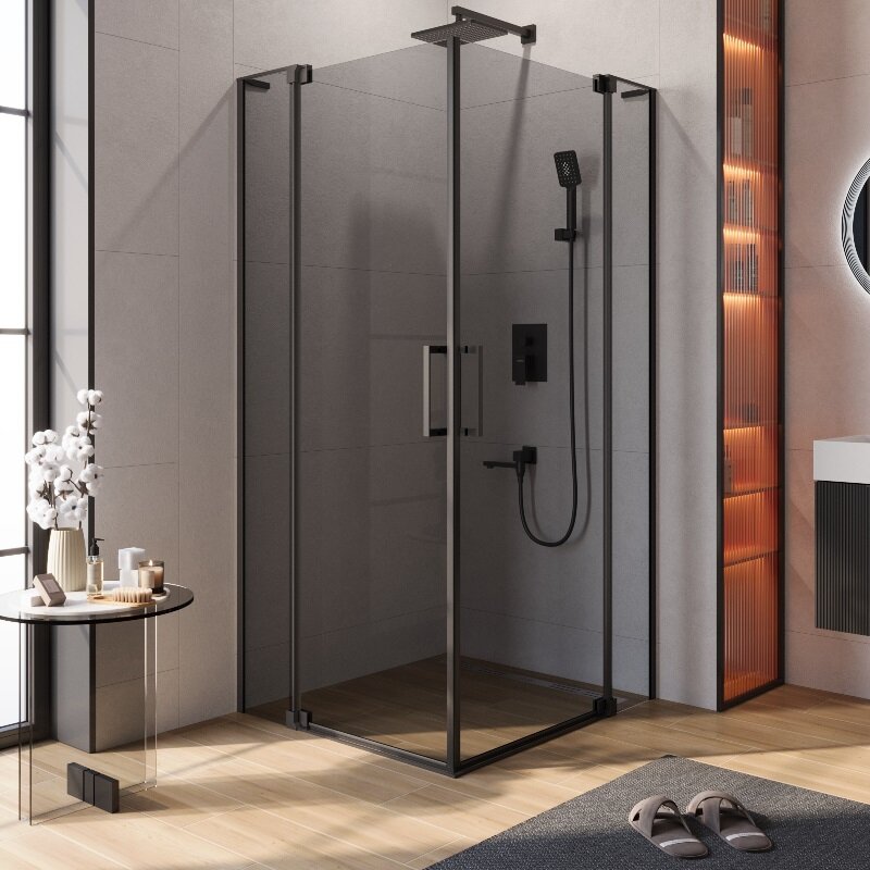 Изображение товара Душевой уголок Cezares SLIDER-A-2-100/110-GRIGIO-NERO черный матовый, стекло серое, квадратный, рас