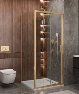 Изображение товара Душевой уголок Cezares Molveno-AF-31-90-C-BORO-IV, 90 x 90 см, стекло прозрачное, брашированное золото