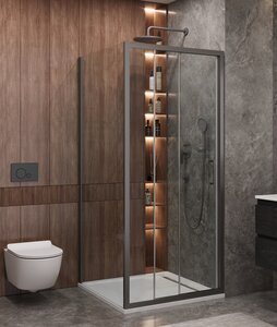 Изображение товара Душевой уголок Cezares Molveno-AF-31-90-C-GM-IV, 90 x 90 см, стекло прозрачное, профиль оружейная сталь