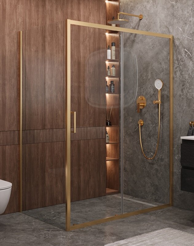 Изображение товара Душевой уголок Cezares Molveno-AH-11 160x90 см с прозрачным стеклом и золотым профилем
