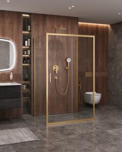 Изображение товара Душевой уголок Cezares Molveno-AH-12-140/90-C-BORO-IV, 140 x 90 см, стекло прозрачное, профиль брашированное золото