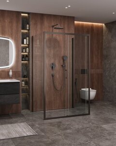 Изображение товара Душевой уголок Cezares Molveno-AH-12-140/90-C-GM-IV, 140 x 90 см, стекло прозрачное, профиль оружейная сталь