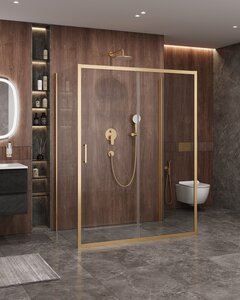 Изображение товара Душевой уголок Cezares Molveno-AH-12-150/90-C-BORO-IV, 150 x 90 см, стекло прозрачное, профиль брашированное золото