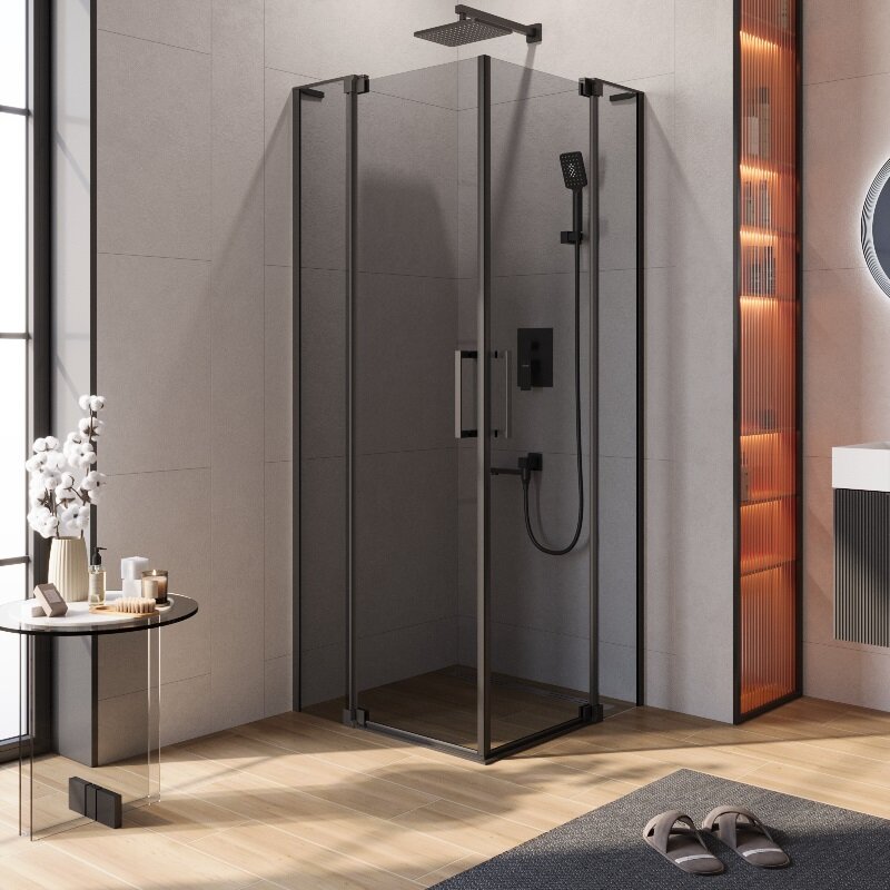 Изображение товара Душевой уголок Cezares SLIDER-A-2-70/80-GRIGIO-NERO с черным профилем