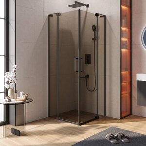 Изображение товара Душевой уголок Cezares SLIDER-A-2-80/90-BR-NERO, 80/90 х 80/90 см, стекло бронза, профиль черный матовый