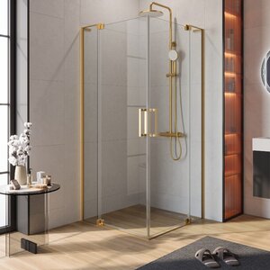 Изображение товара Душевой уголок Cezares SLIDER-A-2-80/90-C-BORO, 80/90 х 80/90 см, стекло прозрачное, профиль брашированное золото