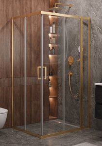 Изображение товара Душевой уголок Cezares Molveno-AH-21-90+20-C-BORO-IV, 110 x 90 см, стекло прозрачное, профиль брашированное золото