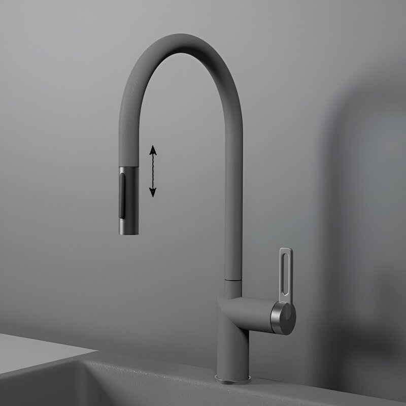 Изображение товара Смеситель кухонный с выдвижным изливом Granula GR-8172 алюминиум