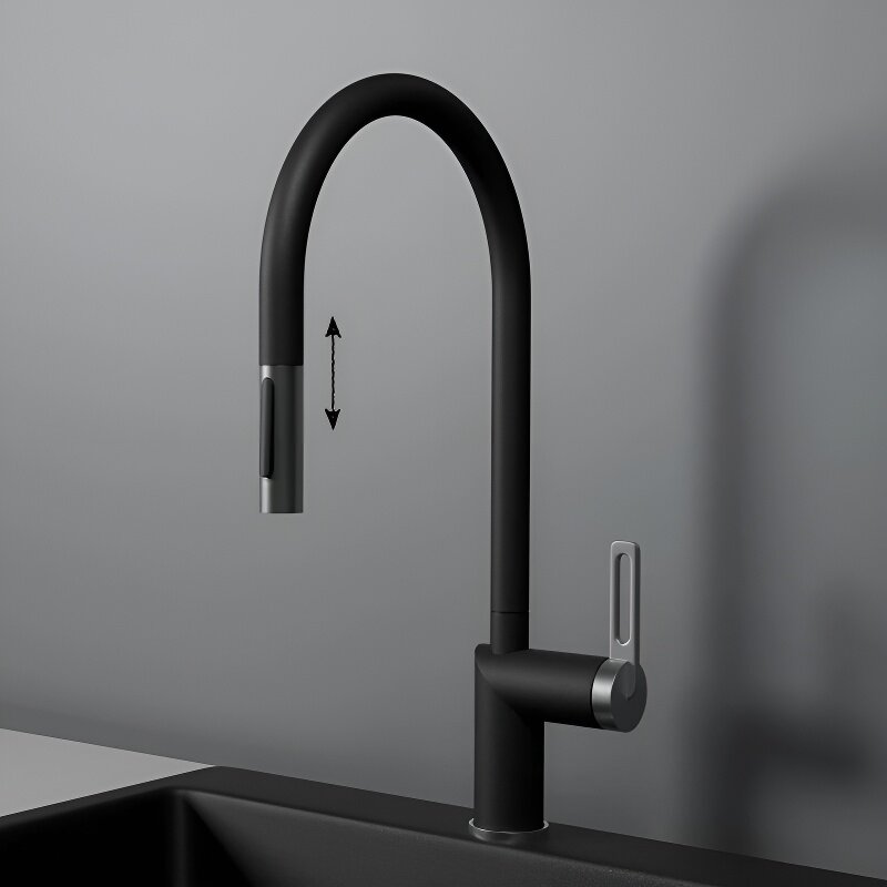 Изображение товара Смеситель для кухонной мойки Granula GR-8172 шварц, с выдвижным изливом