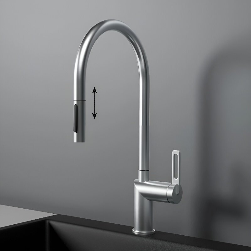 Изображение товара Смеситель для кухонной мойки Granula GR-8172 нержавеющая сталь с выдвижным изливом