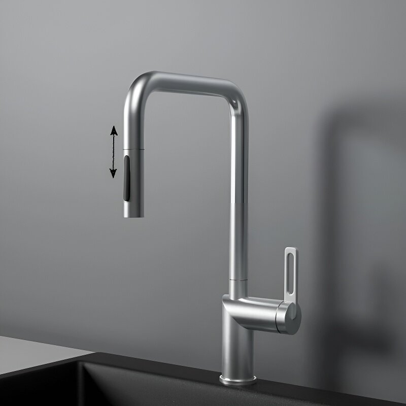 Изображение товара Смеситель для кухонной мойки Granula GR-8173 с выдвижным изливом нержавеющая сталь