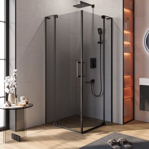 Изображение товара Душевой уголок Cezares SLIDER-A-2-80/90-GRIGIO-NERO, 80/90 х 80/90 см, стекло серое, профиль черный матовый