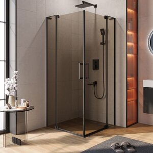 Изображение товара Душевой уголок Cezares SLIDER-A-2-90/100-BR-NERO, 90/100 х 90/100 см, стекло бронза, профиль черный матовый