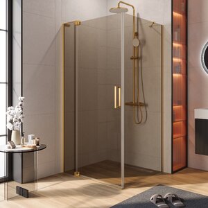 Изображение товара Душевой уголок Cezares SLIDER-AH-1-100-100/110-BR-BORO, 100 х 100/110 см, стекло бронза, профиль брашированное золото
