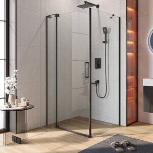 Изображение товара Душевой уголок Cezares SLIDER-AH-1-100-100/110-C-NERO, 100 х 100/110 см, стекло прозрачное, профиль черный матовый