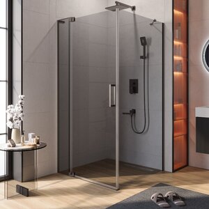 Изображение товара Душевой уголок Cezares SLIDER-AH-1-100-100/110-GRIGIO-GM, 100 х 100/110 см, стекло серое, профиль оружейная сталь