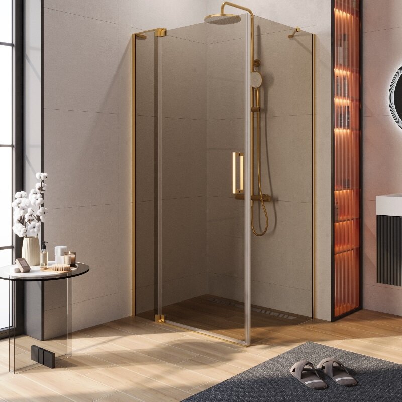 Изображение товара Душевой уголок Cezares SLIDER-AH-1 100x70/80 бронза золото прямая распашная дверь