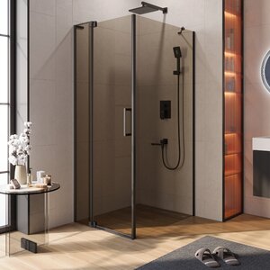 Изображение товара Душевой уголок Cezares SLIDER-AH-1-100-70/80-BR-NERO, 70/80 х 100 см, стекло бронза, профиль черный матовый