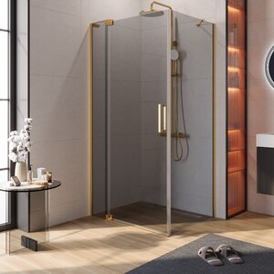 Изображение товара Душевой уголок Cezares SLIDER-AH-1-100-70/80-GRIGIO-BORO, 70/80 х 100 см, стекло серое, профиль брашированное золото