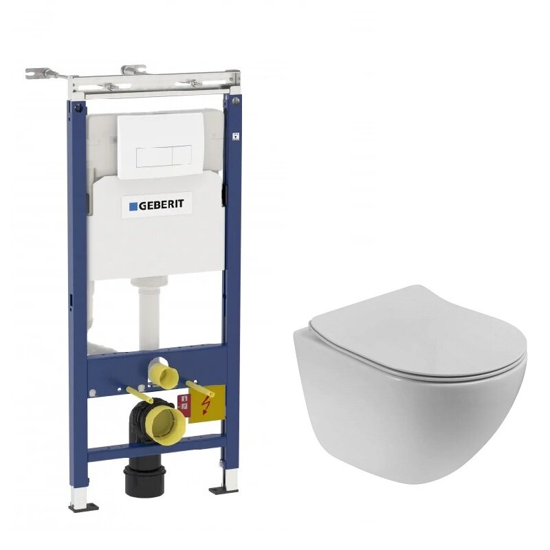Изображение товара Инсталляция Geberit Duofix Delta с безободковым унитазом BelBagno Amanda-Tor, сиденье ультратонкое SLIM, клавиша смыва, 458.125.11.1/BB051CH-TOR-FC/BB2011SC