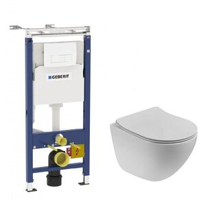 Изображение товара Инсталляция Geberit Duofix Delta с безободковым унитазом BelBagno Amanda-Tor, сиденье ультратонкое SLIM, клавиша смыва, 458.125.11.1/BB051CH-TOR-FC/BB2011SC