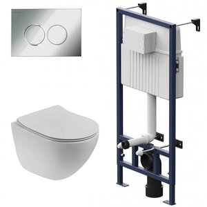 Изображение товара Инсталляция Am.Pm ProC с безободковым унитазом BelBagno Amanda-Tor, сиденье ультратонкое SLIM, клавиша смыва, I012707/BB051CH-TOR-FC/BB2011SC/I070151