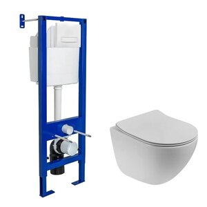 Изображение товара Инсталляция Berges Atom Line с безободковым унитазом BelBagno Amanda-Tor, сиденье ультратонкое SLIM, клавиша смыва, 040339/BB051CH-TOR-FC/BB2011SC