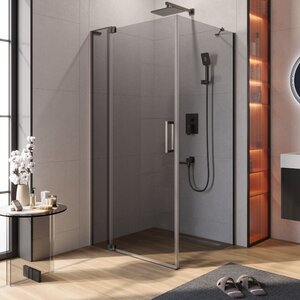 Изображение товара Душевой уголок Cezares SLIDER-AH-1-100-90/100-GRIGIO-GM, 90/100 х 100 см, стекло серое, профиль оружейная сталь