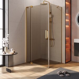 Изображение товара Душевой уголок Cezares SLIDER-AH-1-80-100/110-BR-BORO, 80 х 100/110 см, стекло бронза, профиль брашированное золото