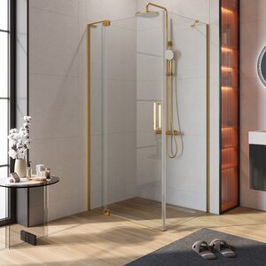 Изображение товара Душевой уголок Cezares SLIDER-AH-1-80-100/110-C-BORO, 80 х 100/110 см, стекло прозрачное, профиль брашированное золото