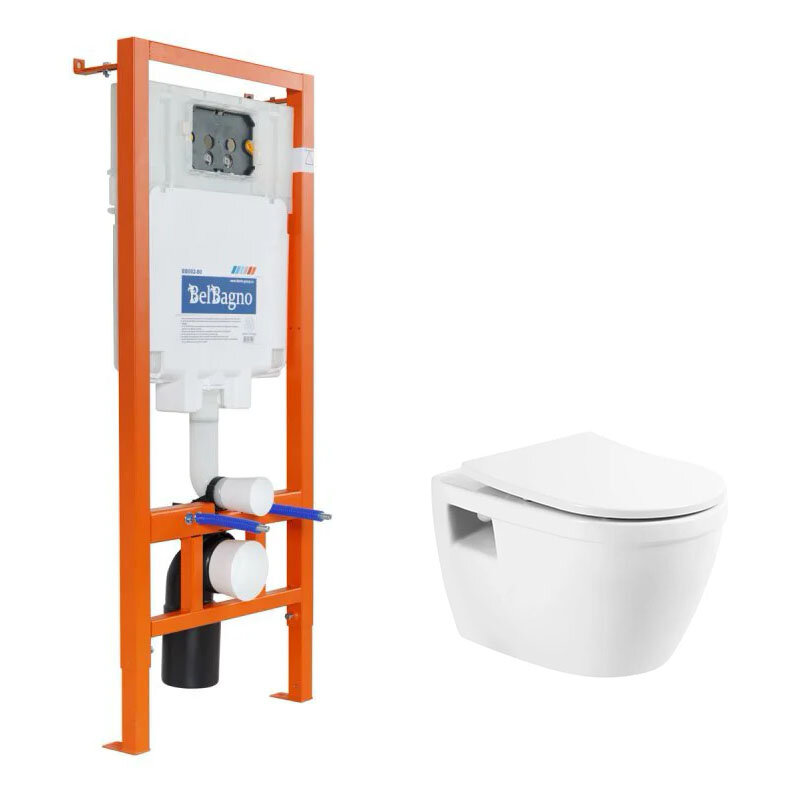 Изображение товара Инсталляция BelBagno с безободковым унитазом BelBagno Loto, сиденье с микролифтом, BB002-80/BB070CHR/SC