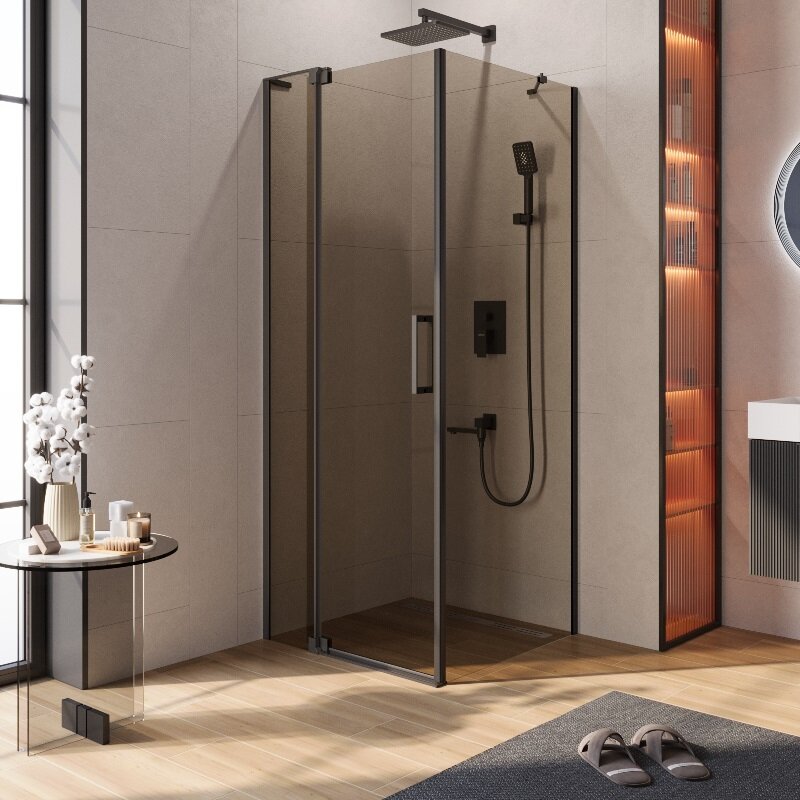Изображение товара Душевой уголок Cezares SLIDER-AH-1-80-70/80-BR-NERO с бронзовым стеклом и черным профилем