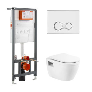 Изображение товара Инсталляция Vitra Rapid с безободковым унитазом BelBagno Loto, сиденье с микролифтом, клавиша смыва, 742-5800-01/BB070CHR/SC/740-0480