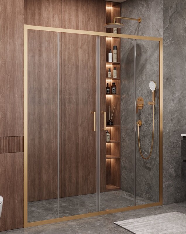 Изображение товара Душевая дверь Cezares Molveno-BF-2-170-C-BORO-IV, 170 см, стекло прозрачное, профиль брашированное золото