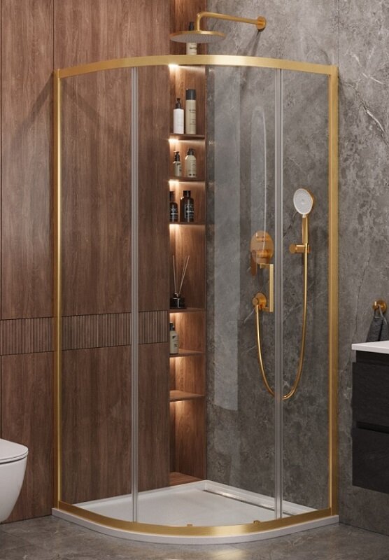 Изображение товара Душевой уголок Cezares Molveno-R-1-90-C-BORO-IV 90x90 см стекло прозрачное профиль золото