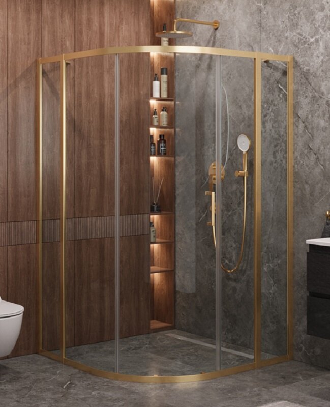 Изображение товара Душевой уголок Cezares Molveno-R 110x110 см с раздвижными дверями и золотым профилем