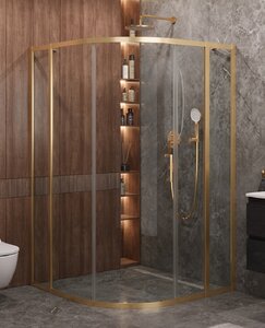 Изображение товара Душевой уголок Cezares Molveno-R-11-90+30-C-BORO-IV, 120 x 120 см, стекло прозрачное, профиль брашированное золото 