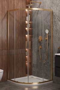 Изображение товара Душевой уголок Cezares Molveno-R-2-90-C-BORO-IV, 90 x 90 см, стекло прозрачное, профиль брашированное золото 