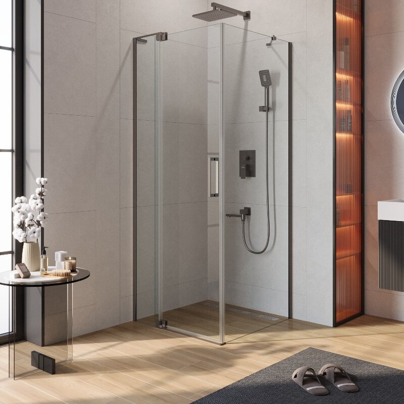 Изображение товара Душевой уголок Cezares SLIDER-AH-1-80-70/80-C-GM, прямоугольный, стекло 8 мм, оружейная сталь