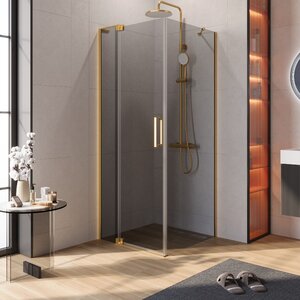 Изображение товара Душевой уголок Cezares SLIDER-AH-1-80-70/80-GRIGIO-BORO, 70/80 х 80 см, стекло серое, профиль брашированное золото