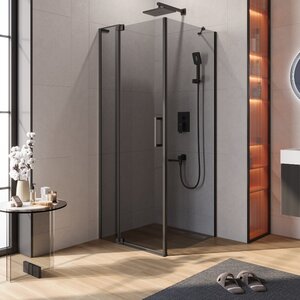 Изображение товара Душевой уголок Cezares SLIDER-AH-1-80-70/80-GRIGIO-NERO, 70/80 х 80 см, стекло серое, профиль черный матовый